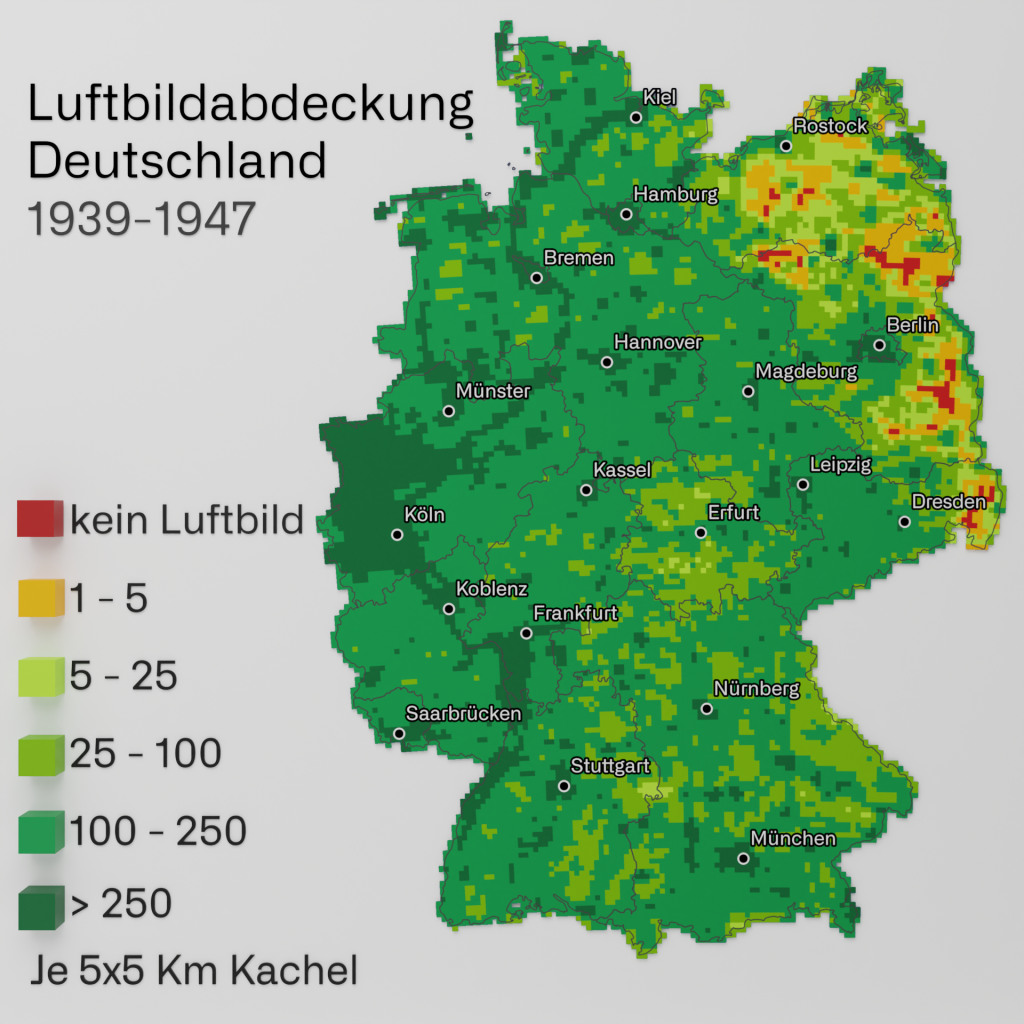 Luftbildabdeckung in Deutschland von der Zeit des zweiten Weltkriegs.